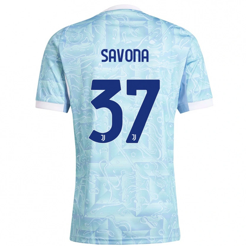 Danxen Dame Nicolò Savona #37 Lyseblå Gul Bortetrøye Drakt Trøye 2025/26 Skjorter T-Skjorte