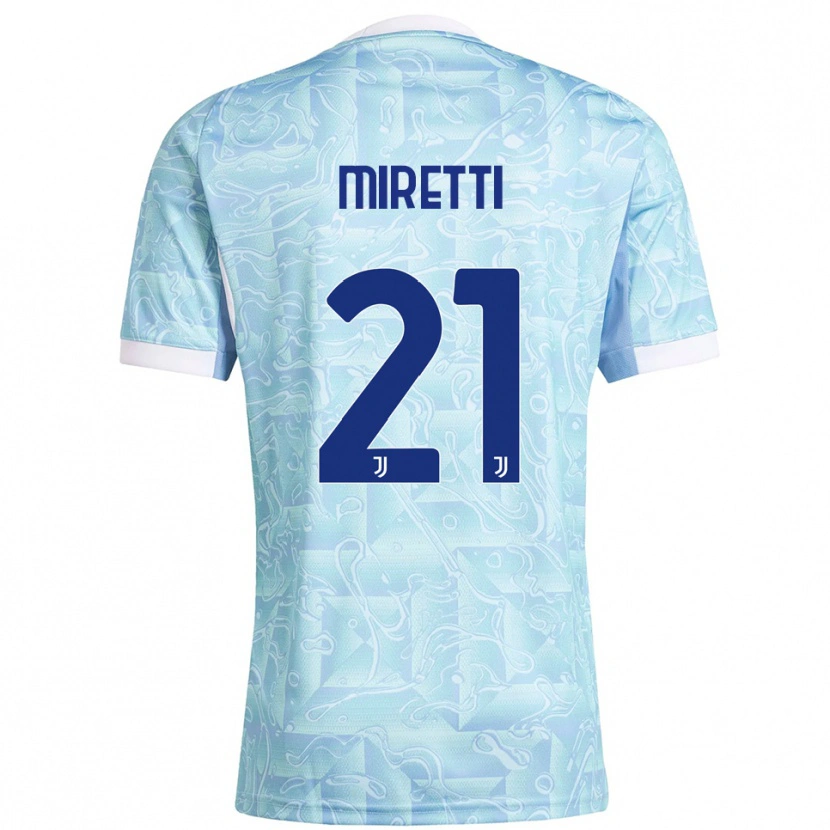 Danxen Dame Fabio Miretti #21 Lyseblå Gul Bortetrøye Drakt Trøye 2025/26 Skjorter T-Skjorte