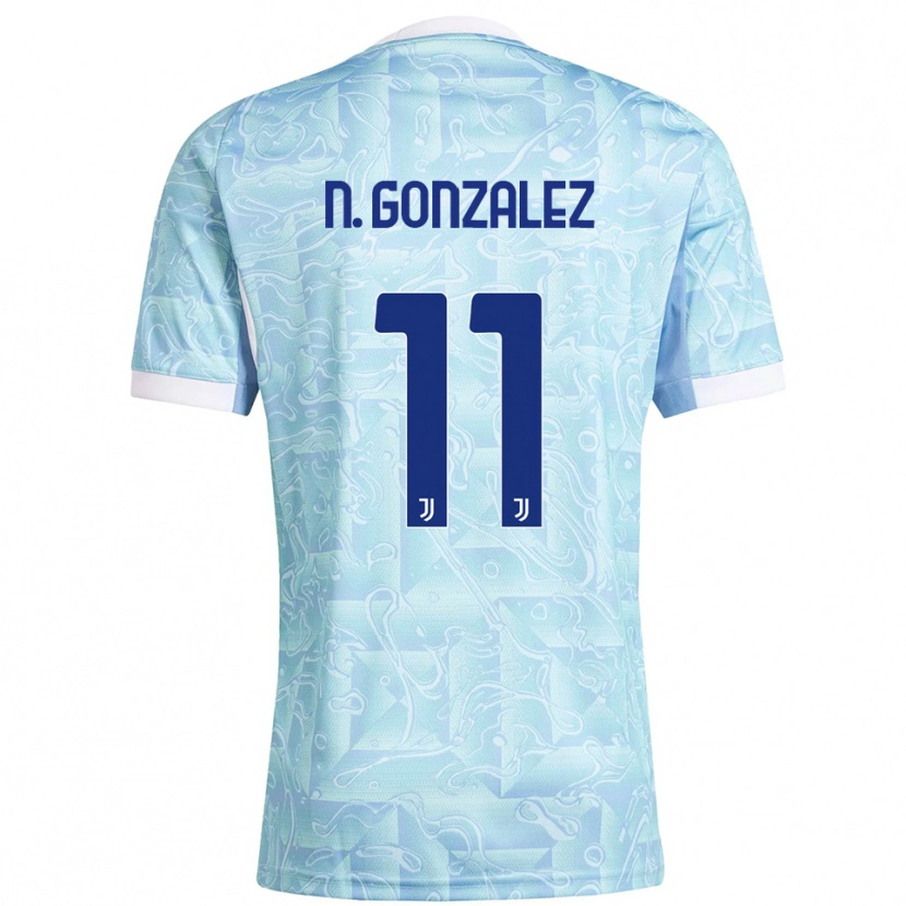 Danxen Dame Nico González #11 Lyseblå Gul Bortetrøye Drakt Trøye 2025/26 Skjorter T-Skjorte