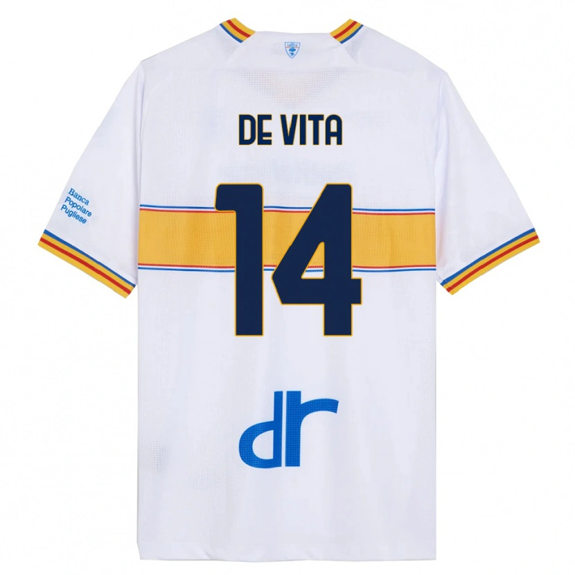 Danxen Dame Mattia De Vita #14 Hvit Gul Bortetrøye Drakt Trøye 2025/26 Skjorter T-Skjorte