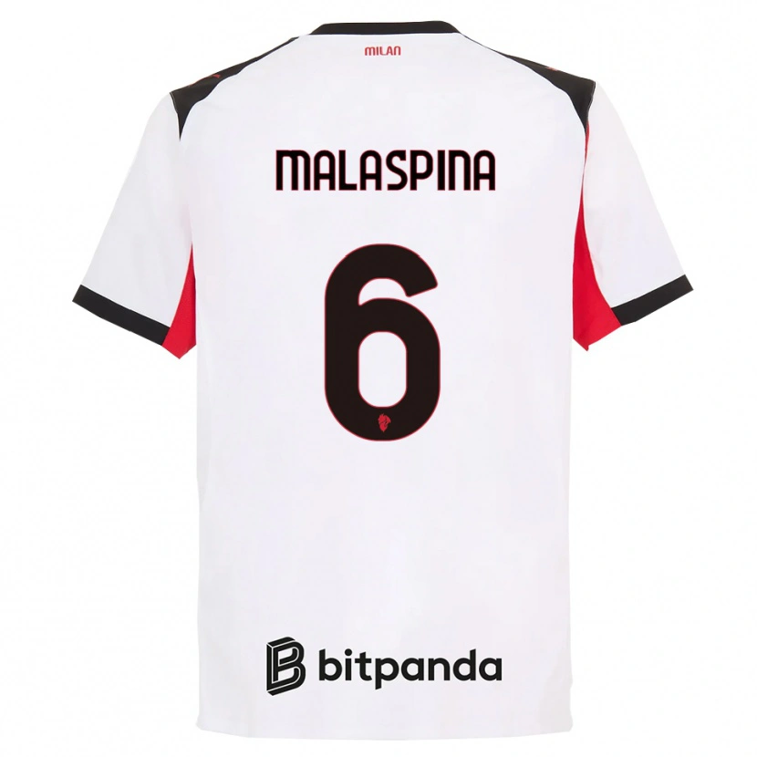 Danxen Dame Mattia Malaspina #6 Hvit Svart Bortetrøye Drakt Trøye 2025/26 Skjorter T-Skjorte