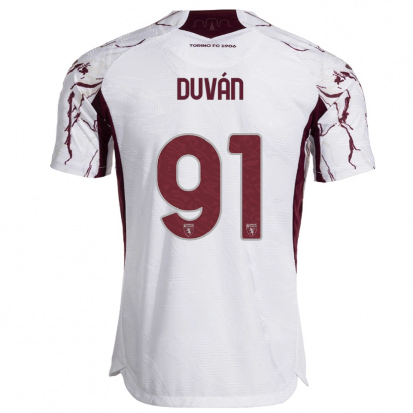 Danxen Dame Duván Zapata #91 Hvit Burgunder Bortetrøye Drakt Trøye 2025/26 Skjorter T-Skjorte