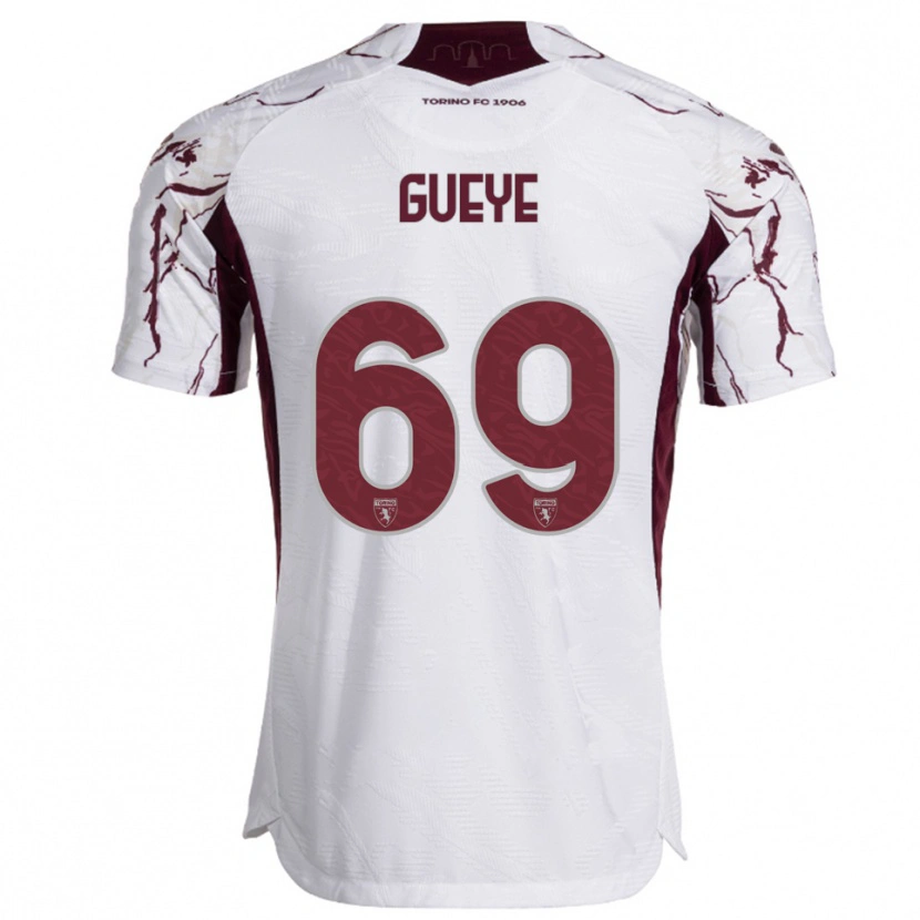 Danxen Dame Ousmane Gueye #69 Hvit Burgunder Bortetrøye Drakt Trøye 2025/26 Skjorter T-Skjorte