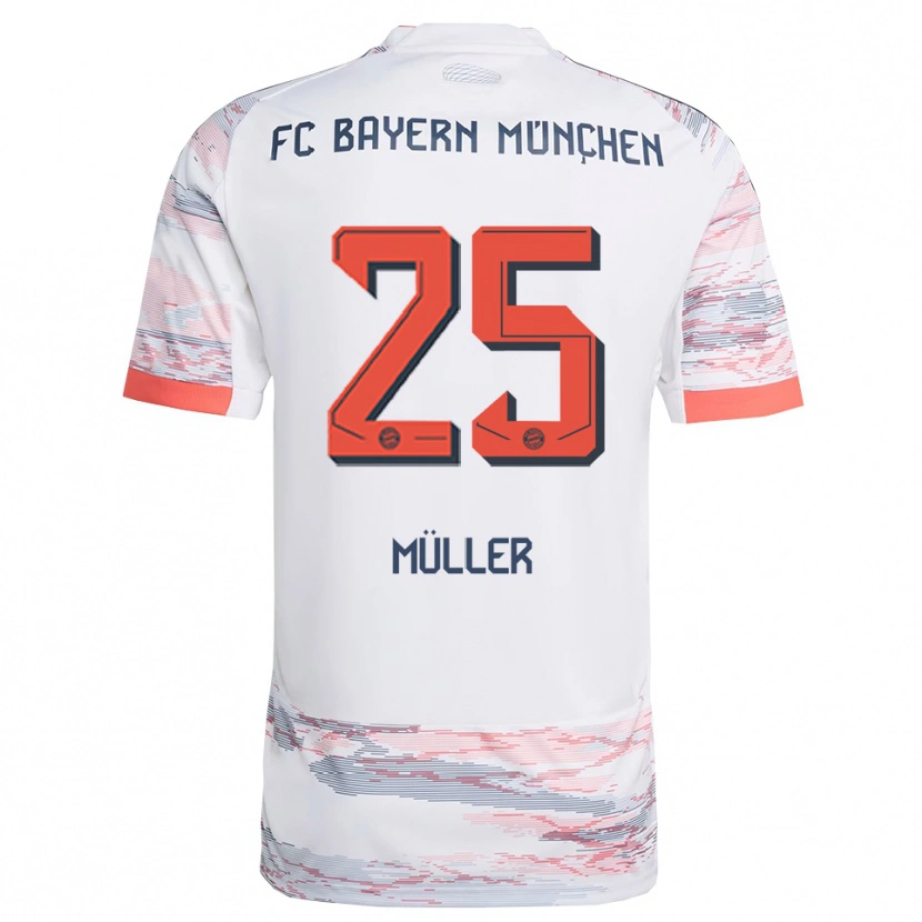 Danxen Dame Thomas Müller #25 Hvit Grå Bortetrøye Drakt Trøye 2025/26 Skjorter T-Skjorte