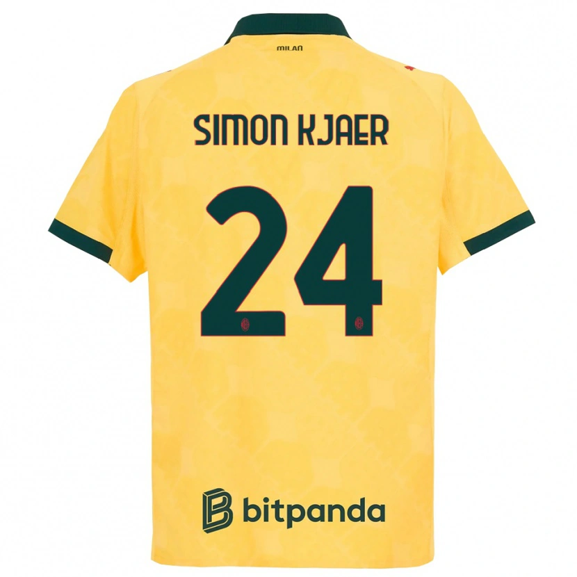 Danxen Dame Simon Kjaer #24 Gul Svart Tredje Sett Drakt Trøye 2025/26 Skjorter T-Skjorte
