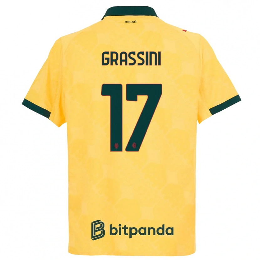 Danxen Dame Riccardo Grassini #17 Gul Svart Tredje Sett Drakt Trøye 2025/26 Skjorter T-Skjorte