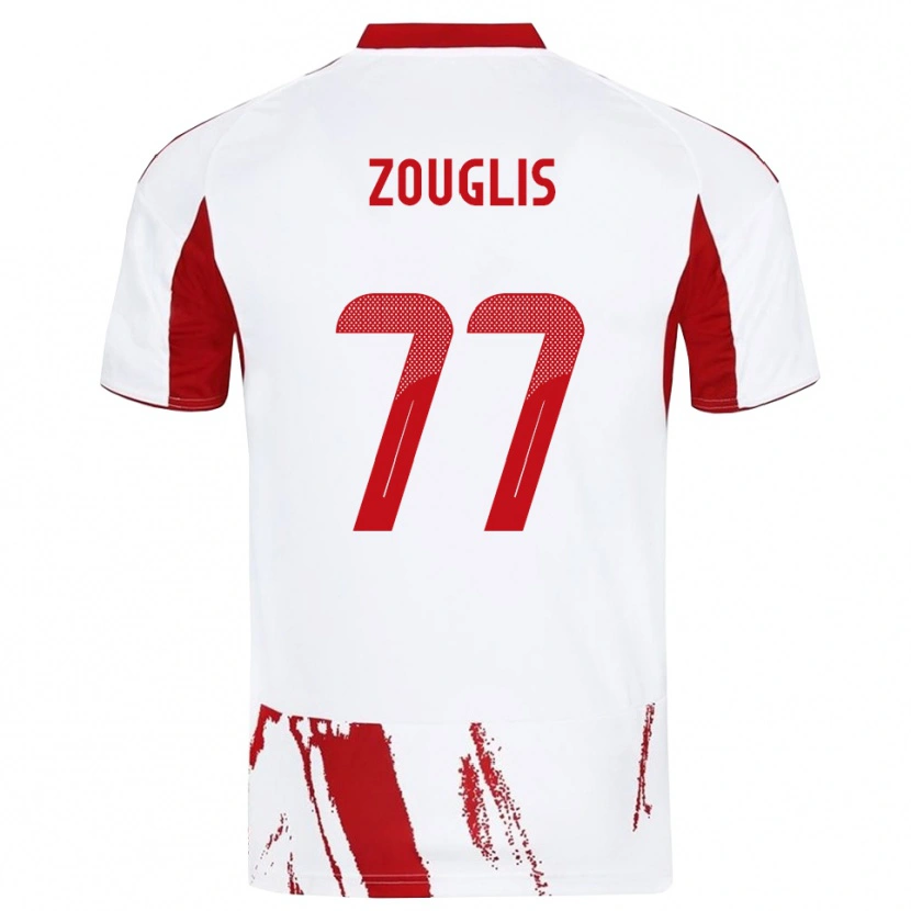 Danxen Mann Nikolaos Zouglis #77 Hvit Rød Bortetrøye Drakt Trøye 2025/26 Skjorter T-Skjorte