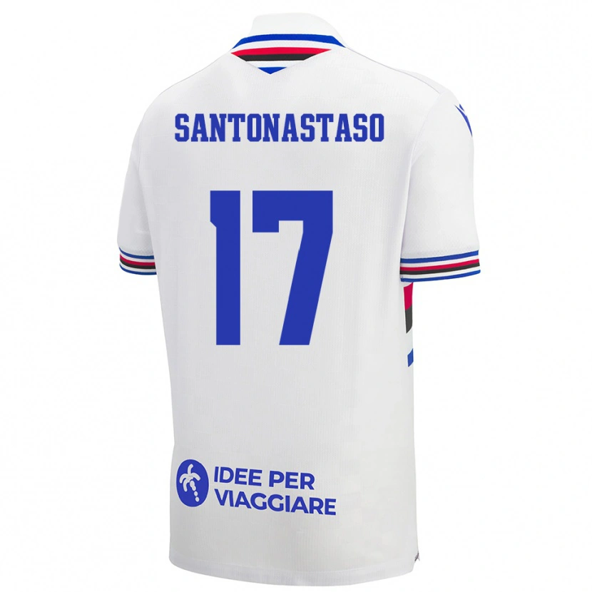 Danxen Dame Vincenzo Santonastaso #17 Hvit Blå Rød Bortetrøye Drakt Trøye 2025/26 Skjorter T-Skjorte