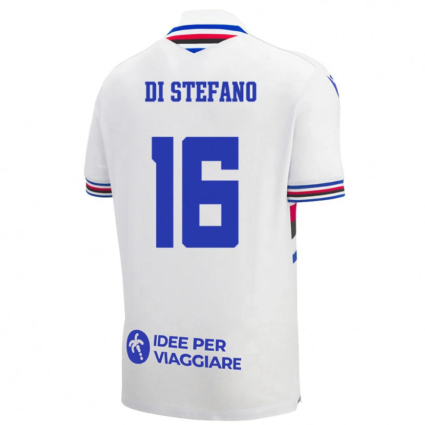Danxen Dame Lorenzo Di Stefano #16 Hvit Blå Rød Bortetrøye Drakt Trøye 2025/26 Skjorter T-Skjorte