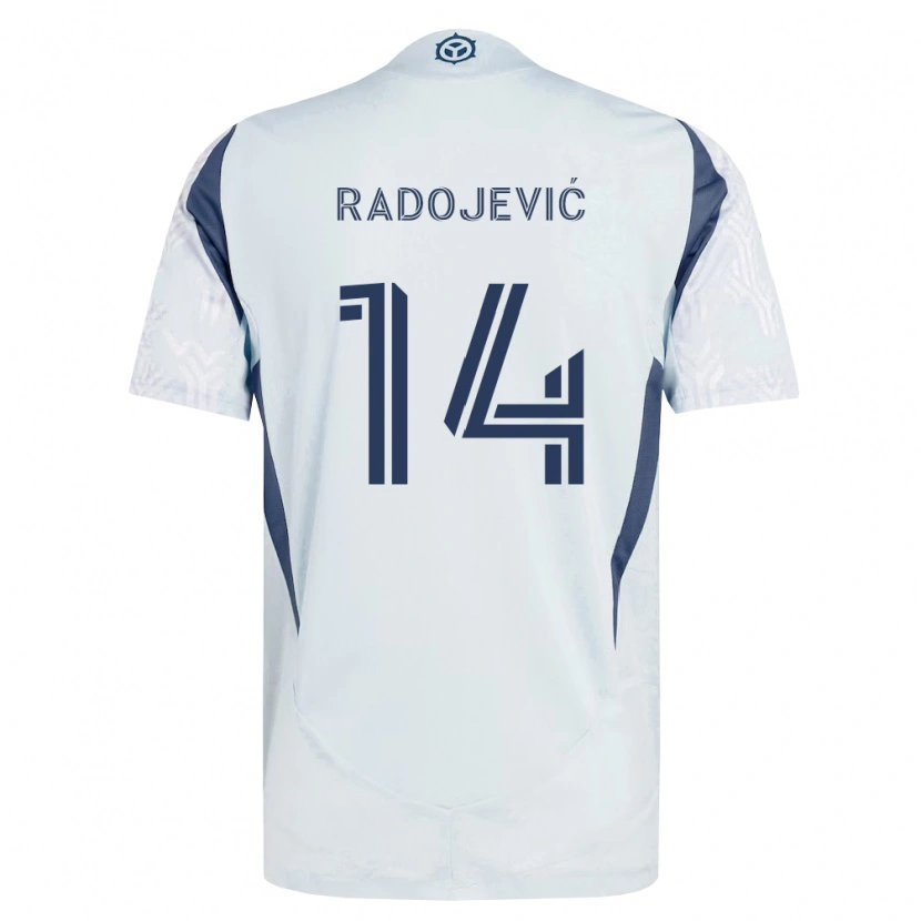 Danxen Barn Viktor Radojević #14 Blå Grå Hvit Bortetrøye Drakt Trøye 2026/27 Skjorter T-Skjorte