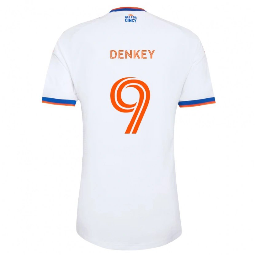 Danxen Barn Kévin Denkey #9 Hvit Marineblå Oransje Bortetrøye Drakt Trøye 2026/27 Skjorter T-Skjorte