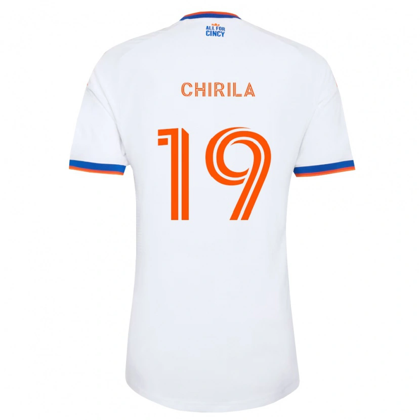 Danxen Mann Ștefan Chirilă #19 Hvit Marineblå Oransje Bortetrøye Drakt Trøye 2026/27 Skjorter T-Skjorte
