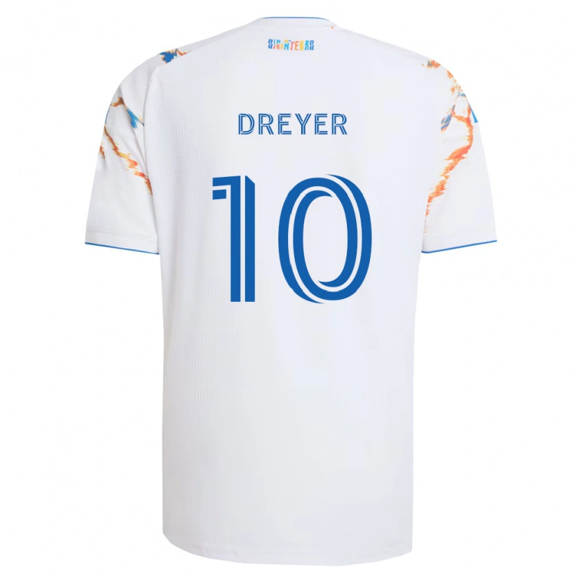 Danxen Mann Anders Dreyer #10 Hvit Oransje Blå Bortetrøye Drakt Trøye 2026/27 Skjorter T-Skjorte