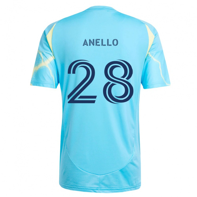 Danxen Mann Agustín Anello #28 Lyseblå Svart Lysegul Bortetrøye Drakt Trøye 2026/27 Skjorter T-Skjorte
