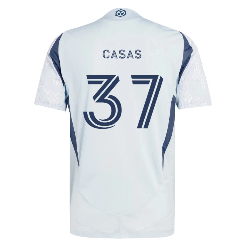 Danxen Dame Javier Casas #37 Blå Grå Hvit Bortetrøye Drakt Trøye 2026/27 Skjorter T-Skjorte