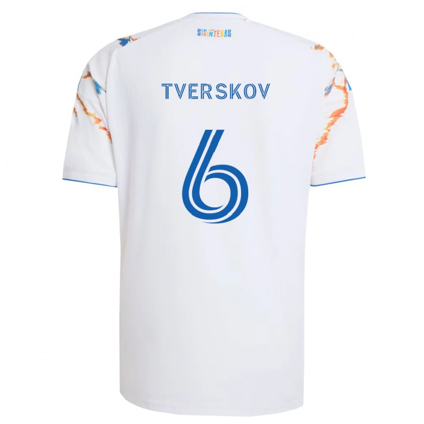Danxen Dame Jeppe Tverskov #6 Hvit Oransje Blå Bortetrøye Drakt Trøye 2026/27 Skjorter T-Skjorte