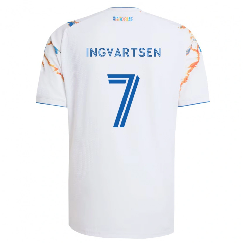 Danxen Dame Marcus Ingvartsen #7 Hvit Oransje Blå Bortetrøye Drakt Trøye 2026/27 Skjorter T-Skjorte