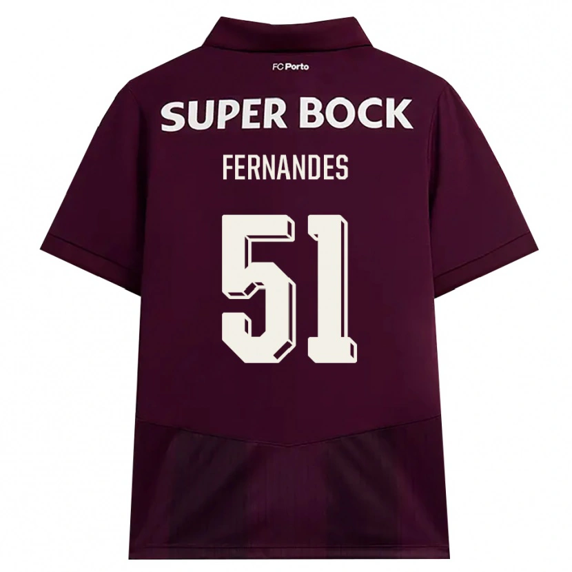 Danxen Barn Diogo Fernandes #51 Burgunder Hvit Bortetrøye Drakt Trøye 2026/27 Skjorter T-Skjorte