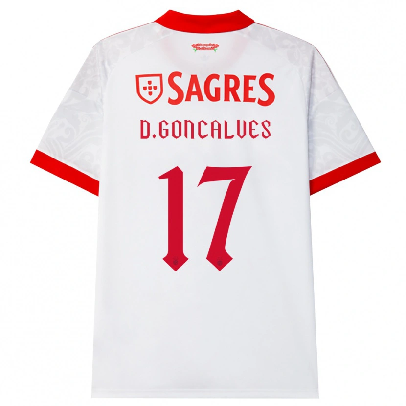 Danxen Mann Diogo Goncalves #17 Hvit Rød Gul Bortetrøye Drakt Trøye 2026/27 Skjorter T-Skjorte