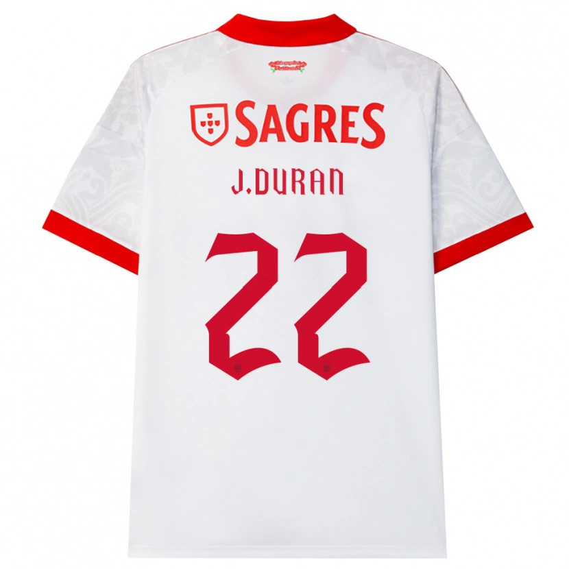 Danxen Mann Jhon Durán #22 Hvit Rød Gul Bortetrøye Drakt Trøye 2026/27 Skjorter T-Skjorte