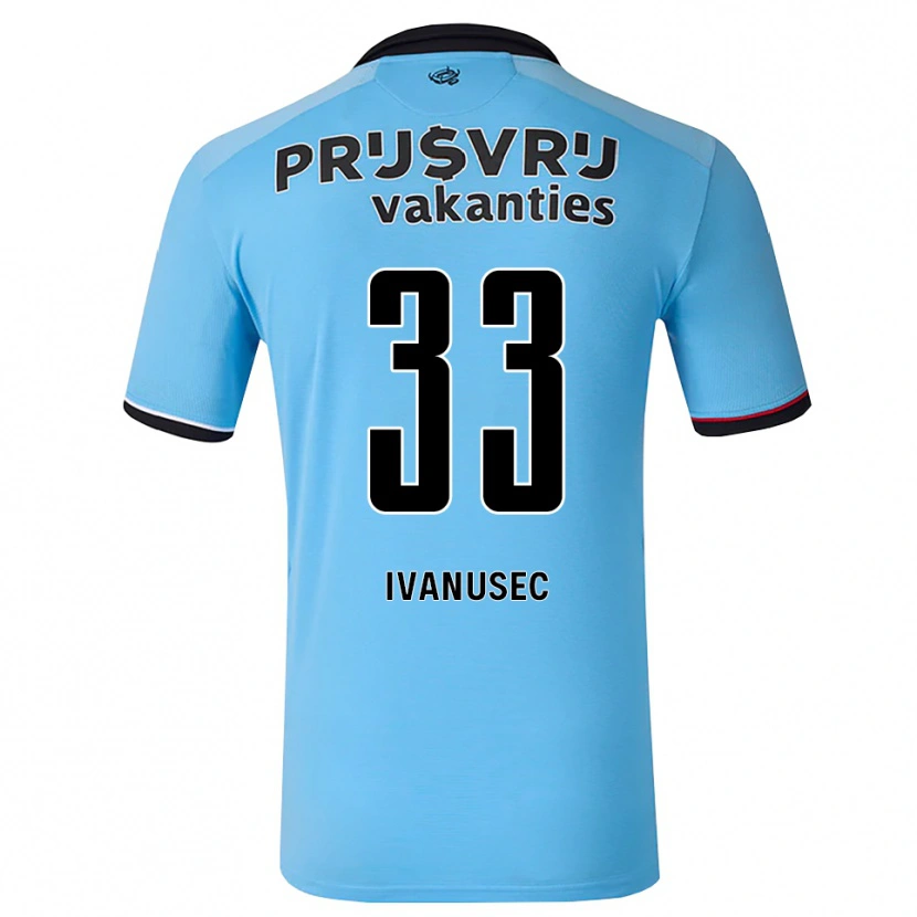 Danxen Mann Luka Ivanušec #33 Himmelblå Svart Rød Bortetrøye Drakt Trøye 2026/27 Skjorter T-Skjorte