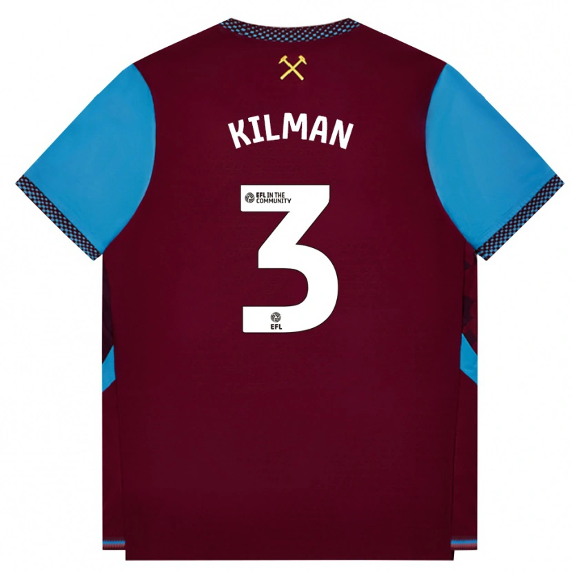 Danxen Barn Maximilian Kilman #3 Burgunder Blå Kornblomst Hjemmetrøye Drakt Trøye 2026/27 Skjorter T-Skjorte