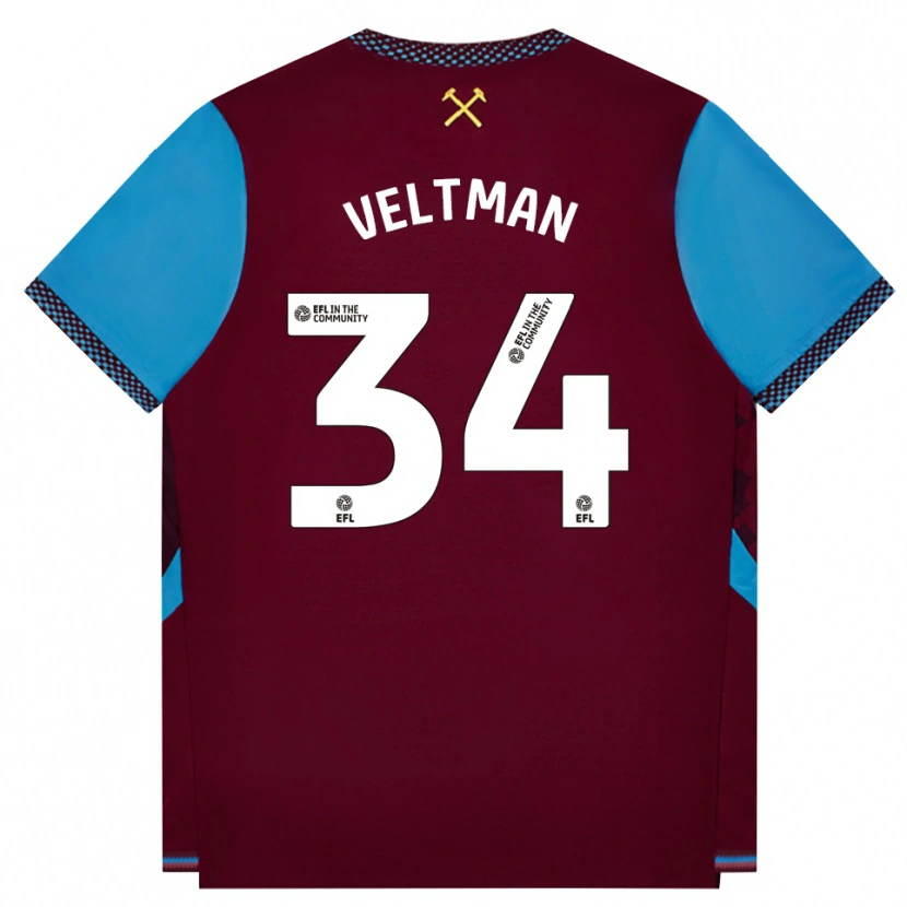 Danxen Barn Joël Veltman #34 Burgunder Blå Kornblomst Hjemmetrøye Drakt Trøye 2026/27 Skjorter T-Skjorte