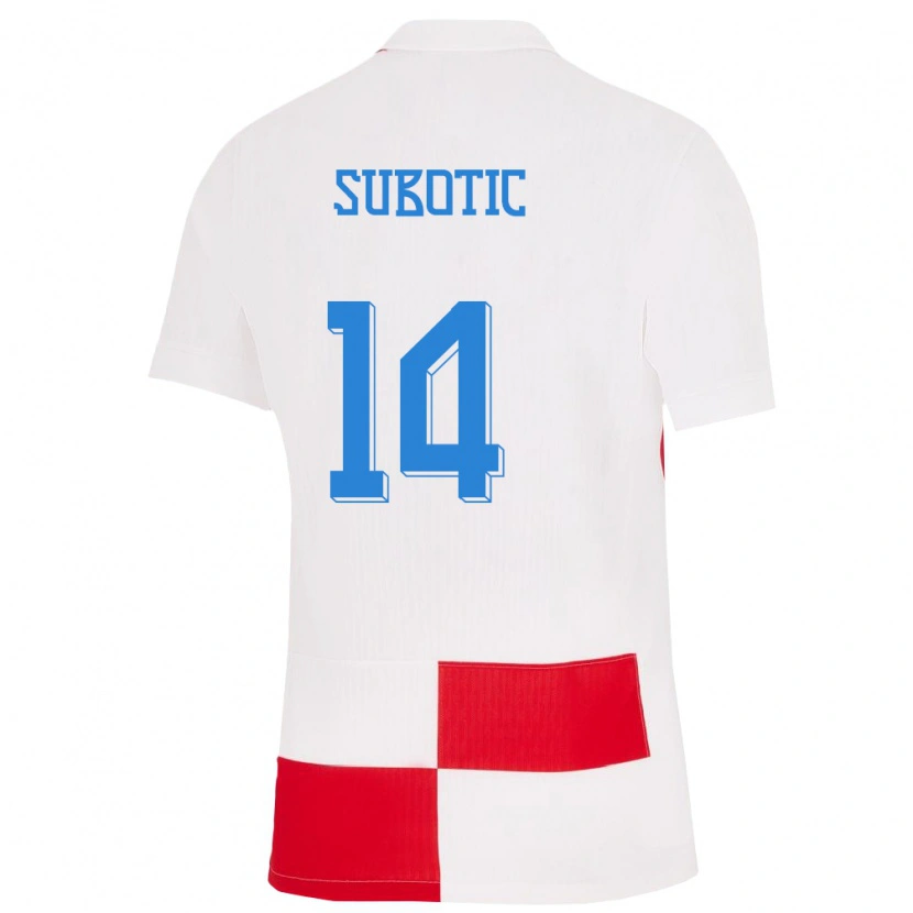 Danxen Barn Kroatia Matija Subotic #14 Hvit Rød Hjemmetrøye Drakt Trøye 24-26 Skjorter T-Skjorte