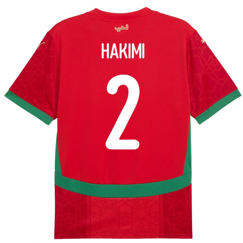 Danxen Barn Marokko Achraf Hakimi #2 Rød Hjemmetrøye Drakt Trøye 24-26 Skjorter T-Skjorte