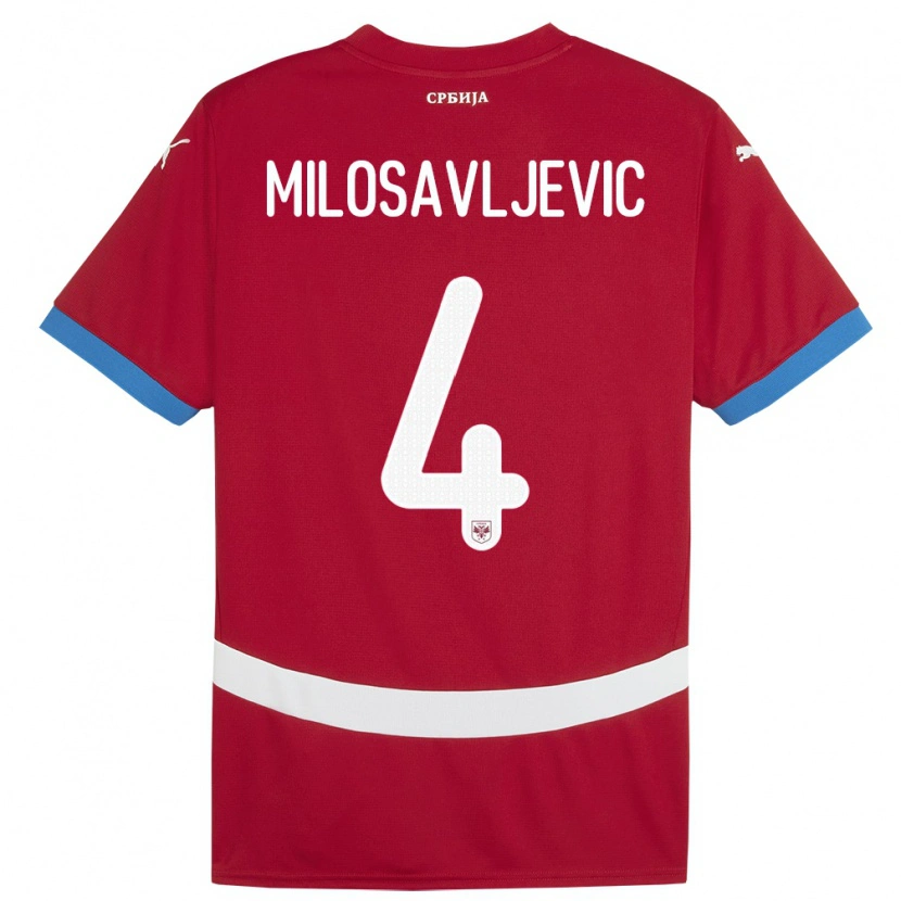 Danxen Barn Serbia Veljko Milosavljevic #4 Rød Hjemmetrøye Drakt Trøye 24-26 Skjorter T-Skjorte