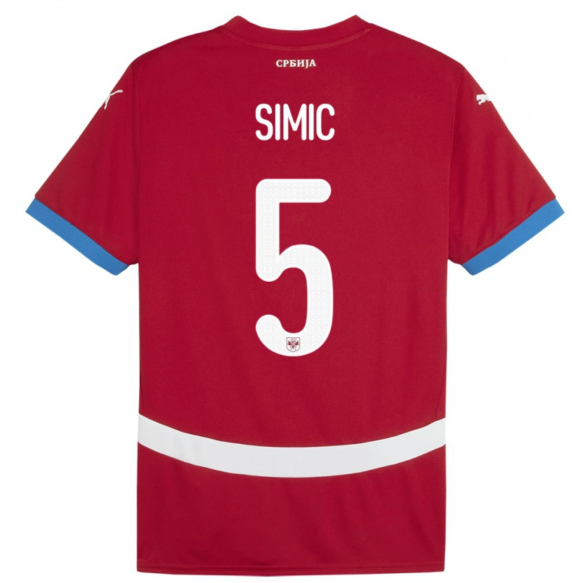 Danxen Barn Serbia Nikola Simic #5 Rød Hjemmetrøye Drakt Trøye 24-26 Skjorter T-Skjorte