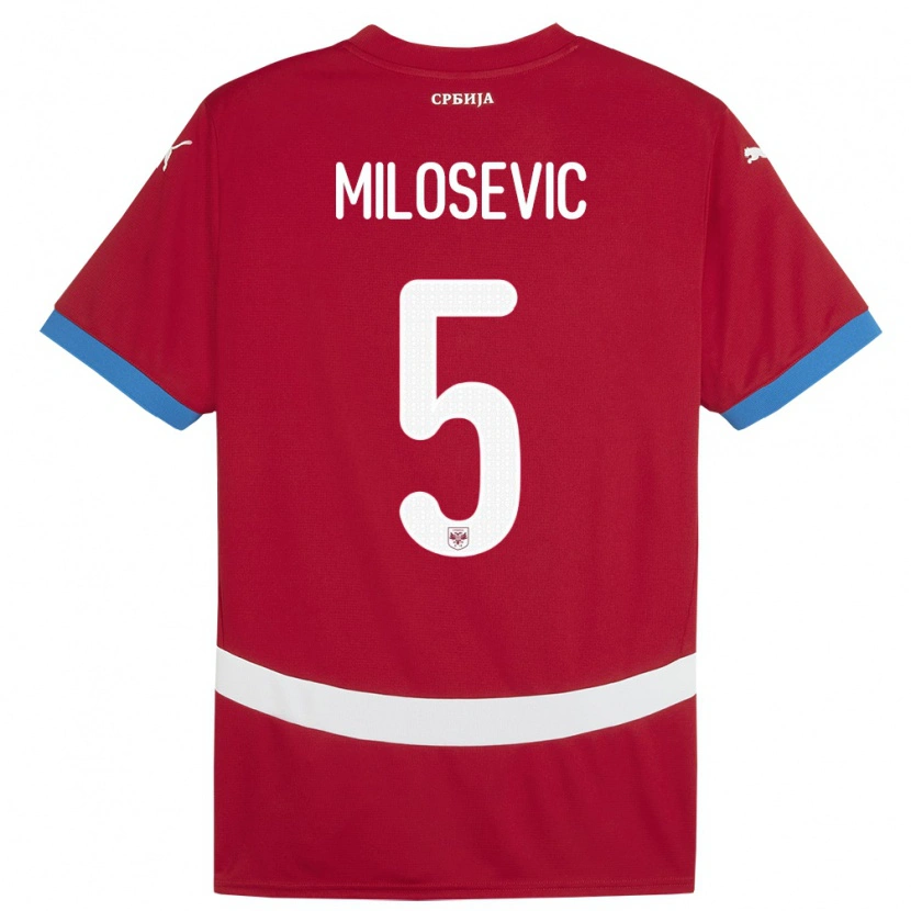 Danxen Barn Serbia Jovan Milosevic #5 Rød Hjemmetrøye Drakt Trøye 24-26 Skjorter T-Skjorte