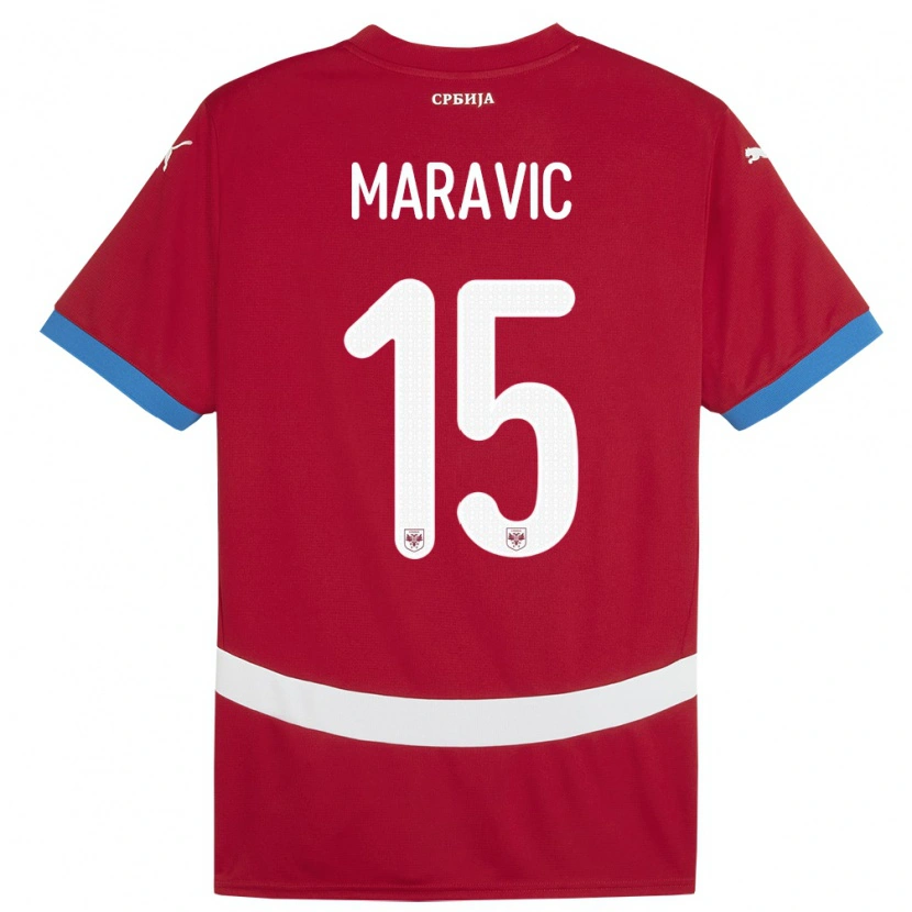 Danxen Barn Serbia Mateo Maravic #15 Rød Hjemmetrøye Drakt Trøye 24-26 Skjorter T-Skjorte