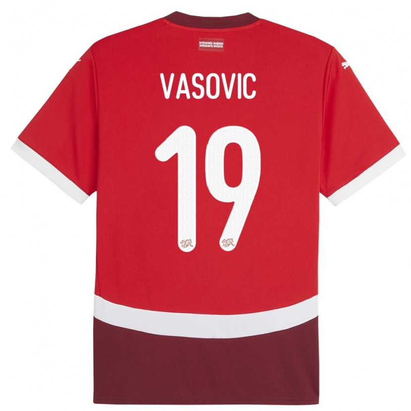 Danxen Barn Sveits Andrej Vasovic #19 Rød Hjemmetrøye Drakt Trøye 24-26 Skjorter T-Skjorte