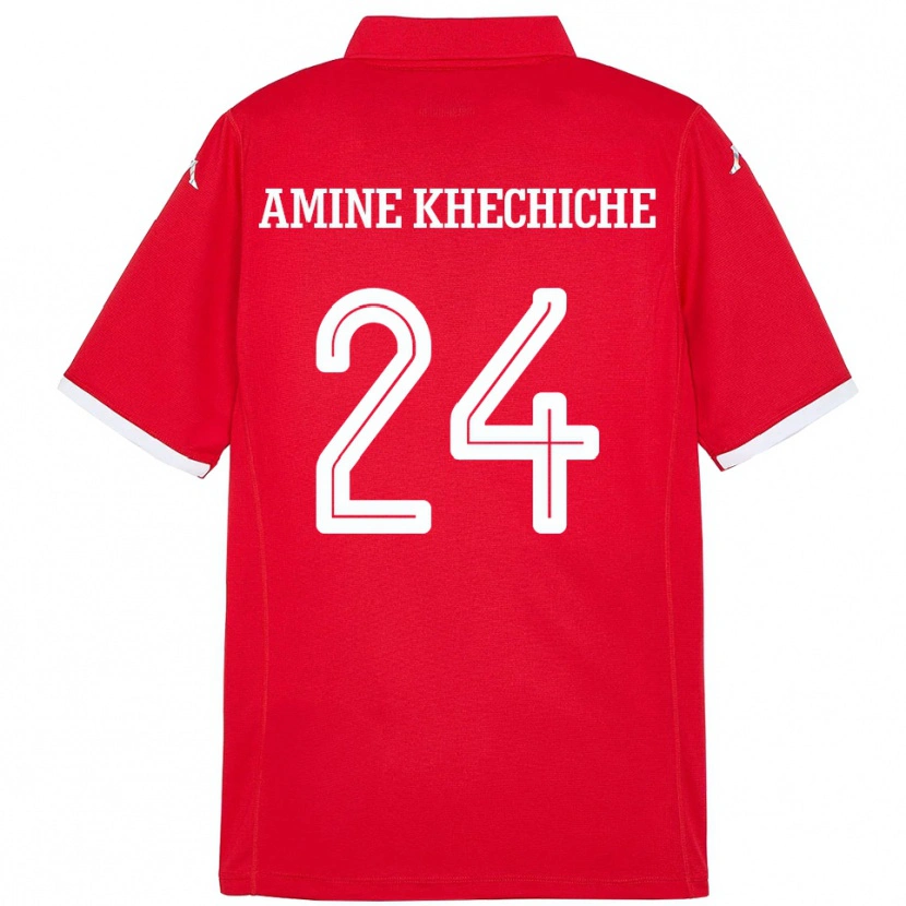 Danxen Barn Tunisia Mohamed Amine Khechiche #24 Rød Hjemmetrøye Drakt Trøye 24-26 Skjorter T-Skjorte
