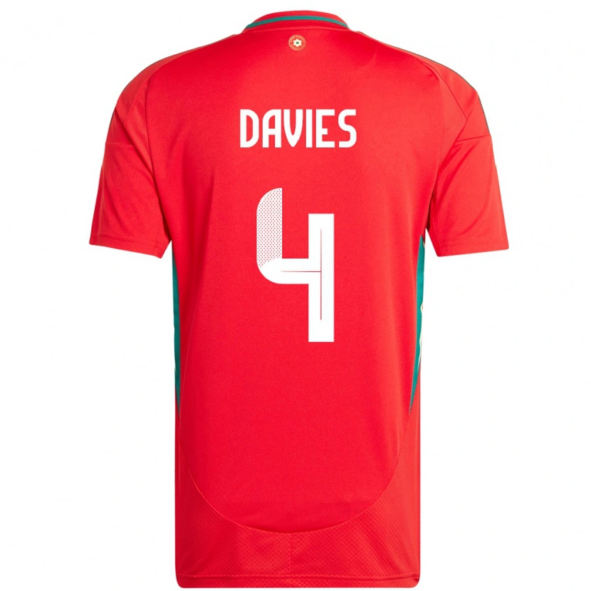 Danxen Barn Wales Ben Davies #4 Rød Hjemmetrøye Drakt Trøye 24-26 Skjorter T-Skjorte