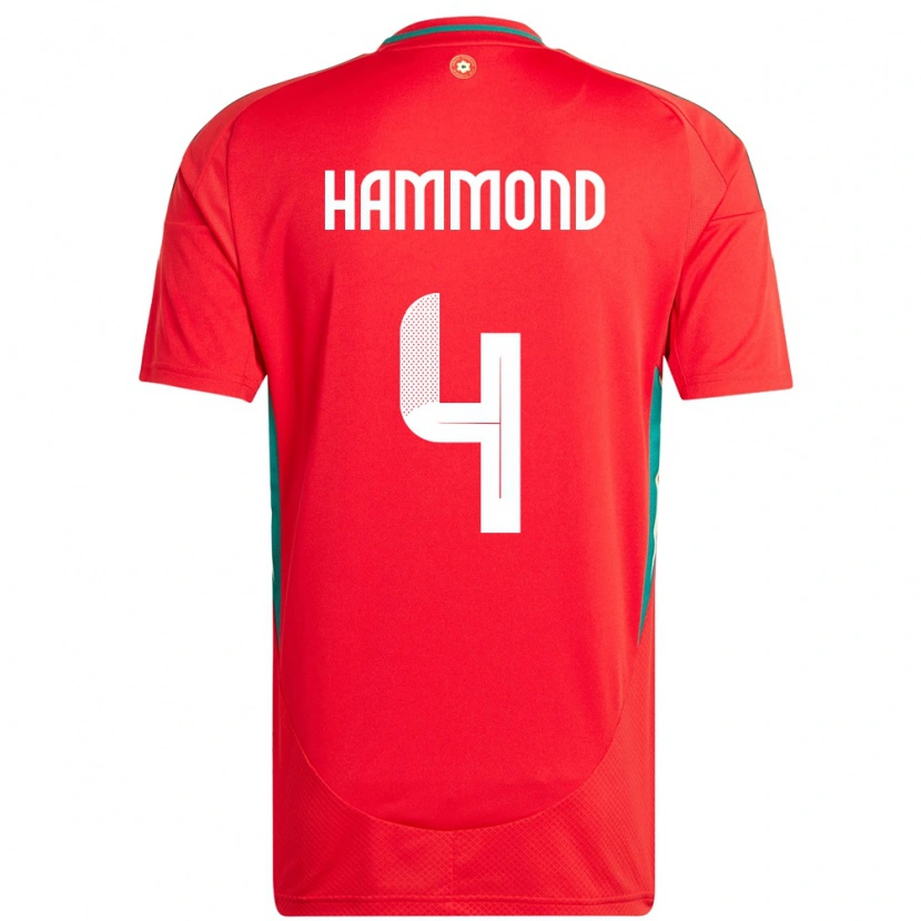 Danxen Barn Wales Ben Hammond #4 Rød Hjemmetrøye Drakt Trøye 24-26 Skjorter T-Skjorte