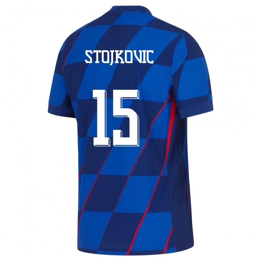 Danxen Barn Kroatia Luka Stojkovic #15 Blå Bortetrøye Drakt Trøye 24-26 Skjorter T-Skjorte