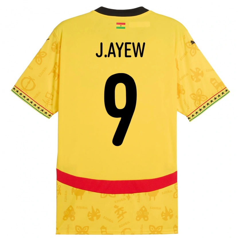 Danxen Barn Ghana Jordan Ayew #9 Gul Bortetrøye Drakt Trøye 24-26 Skjorter T-Skjorte