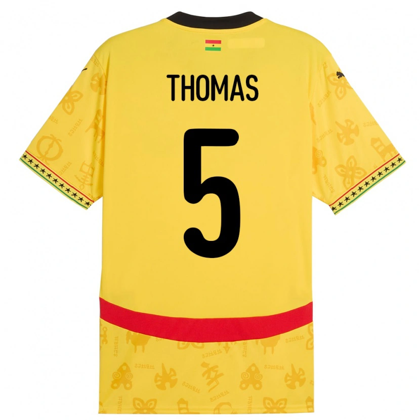 Danxen Barn Ghana Thomas Partey #5 Gul Bortetrøye Drakt Trøye 24-26 Skjorter T-Skjorte