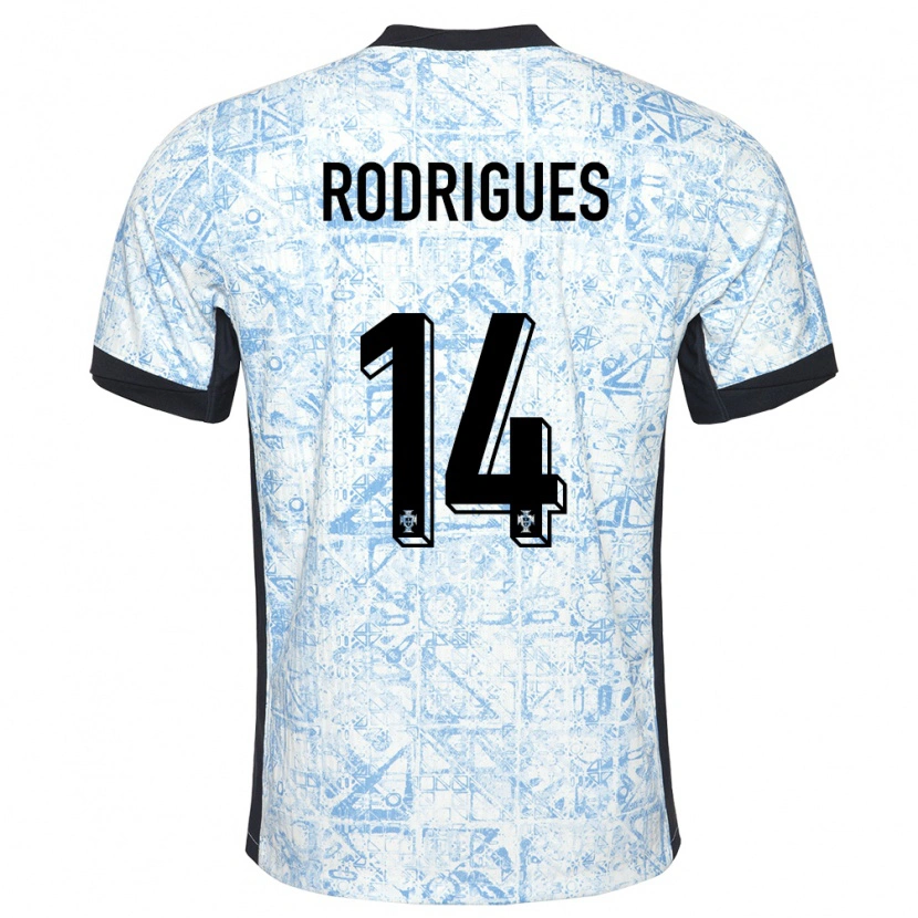 Danxen Barn Portugal Diego Rodrigues #14 Kremblå Bortetrøye Drakt Trøye 24-26 Skjorter T-Skjorte