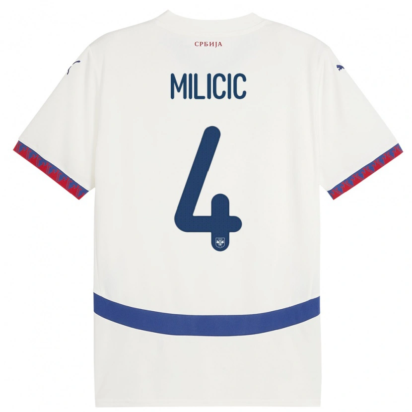 Danxen Barn Serbia Nikola Milicic #4 Hvit Bortetrøye Drakt Trøye 24-26 Skjorter T-Skjorte