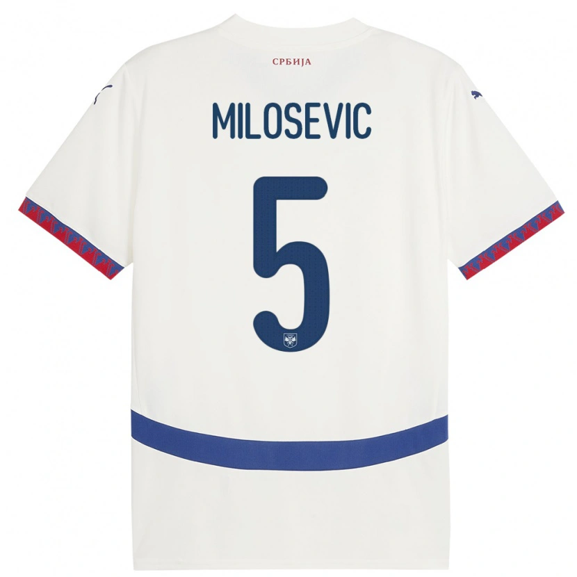 Danxen Barn Serbia Jovan Milosevic #5 Hvit Bortetrøye Drakt Trøye 24-26 Skjorter T-Skjorte