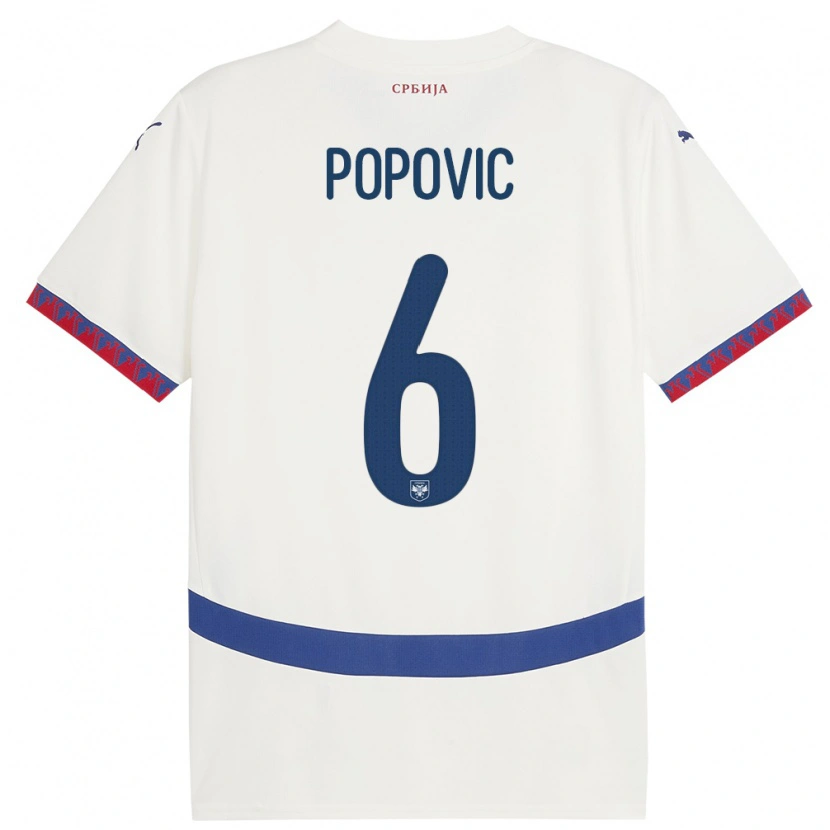 Danxen Barn Serbia Andrej Popovic #6 Hvit Bortetrøye Drakt Trøye 24-26 Skjorter T-Skjorte