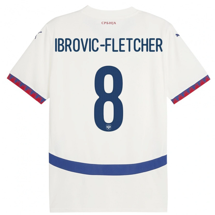 Danxen Barn Serbia Edward Ibrovic-Fletcher #8 Hvit Bortetrøye Drakt Trøye 24-26 Skjorter T-Skjorte