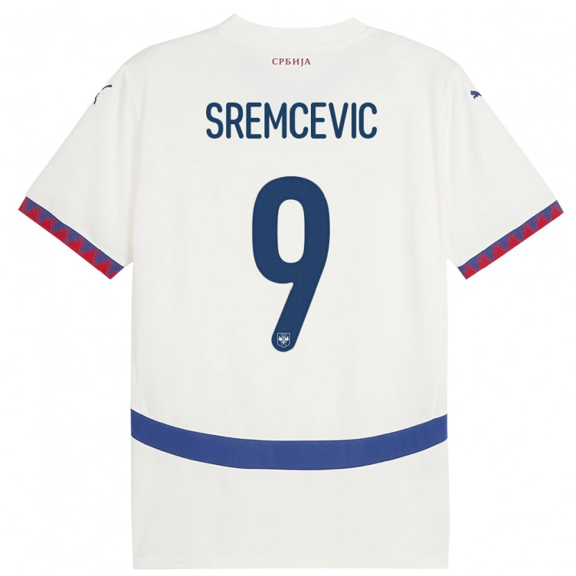 Danxen Barn Serbia Uros Sremcevic #9 Hvit Bortetrøye Drakt Trøye 24-26 Skjorter T-Skjorte
