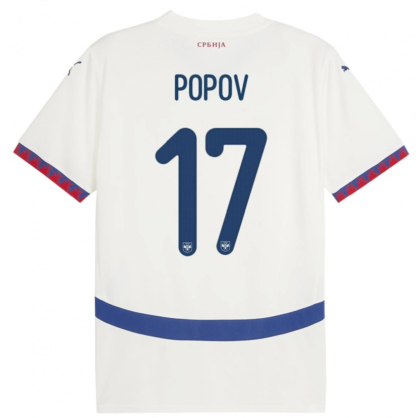 Danxen Barn Serbia Andrej Popov #17 Hvit Bortetrøye Drakt Trøye 24-26 Skjorter T-Skjorte