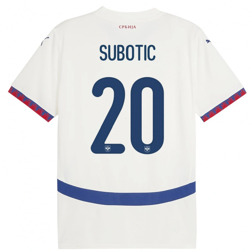 Danxen Barn Serbia Andrej Subotic #20 Hvit Bortetrøye Drakt Trøye 24-26 Skjorter T-Skjorte