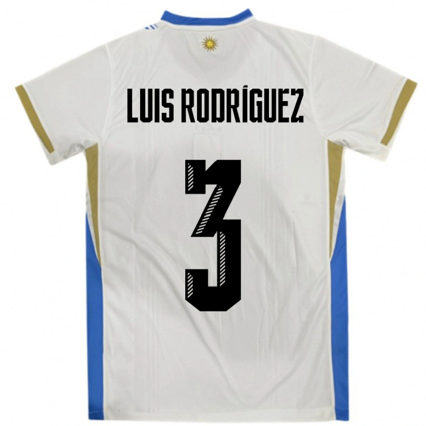 Danxen Barn Uruguay José Luis Rodríguez #3 Hvit Blå Bortetrøye Drakt Trøye 24-26 Skjorter T-Skjorte