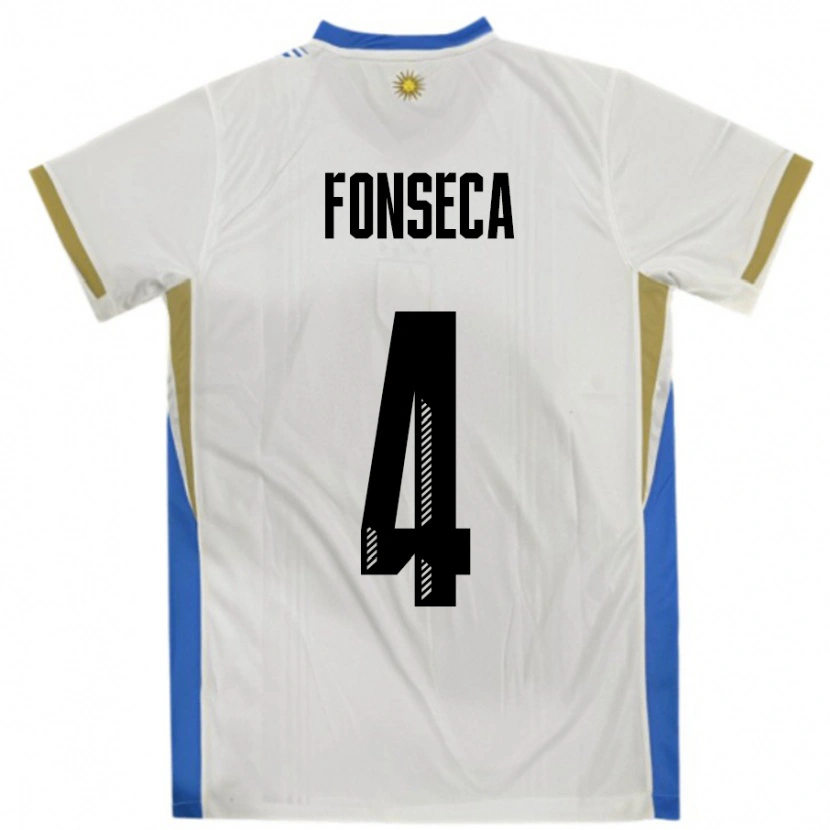 Danxen Barn Uruguay Nicolás Fonseca #4 Hvit Blå Bortetrøye Drakt Trøye 24-26 Skjorter T-Skjorte